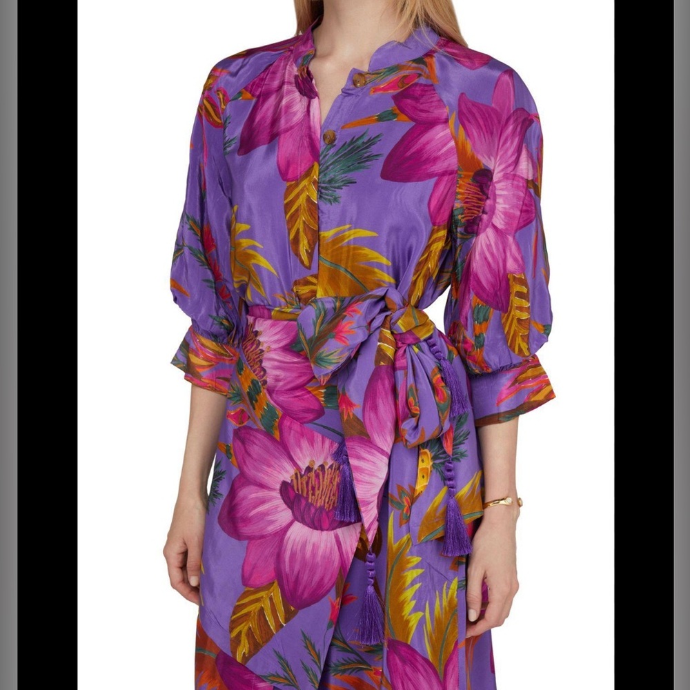 Gorgeous purple Farm Rio dress with tassel sash belt size large